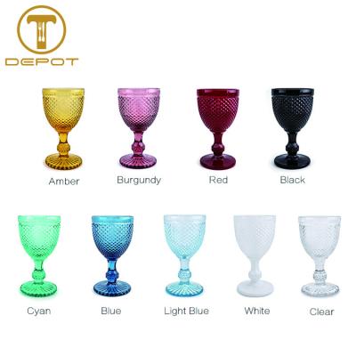 China Durable Embossed High Density Thick Glass Color Wine Glass Goblets for sale