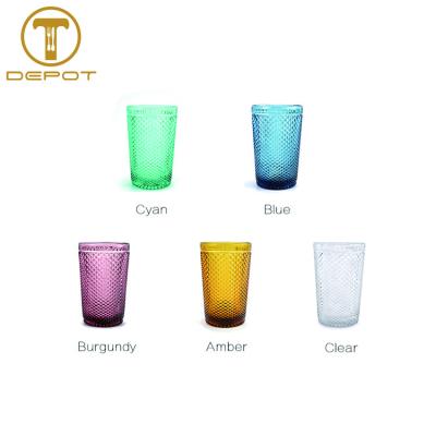 China Elegant Etched Glass Water Glass Durable Wedding Use Color for sale