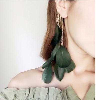 China Vintage Popular Stud Earrings For Women Jewelry Fashion Feather Earrings Long Tassel Drop Earrings for sale