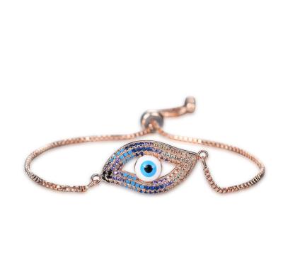 China Unique Wholesale Turkish Bracelet and Unique Turkish Jewelry Rose Gold Plated Copper Adjustable Artisan Evil Eye for sale