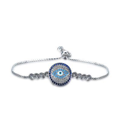 China Decorative platinum color Greek round charms EVIL EYE bracelet with adjustable chains bracelets pulsera del ojo malvado for women for sale