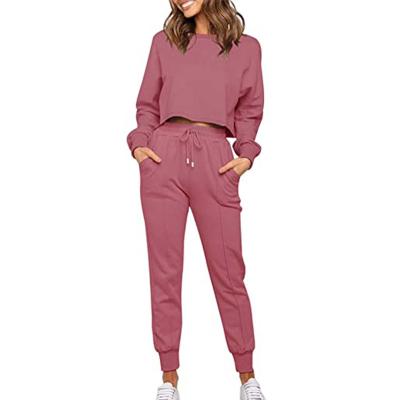 China OEM QUICK DRY Women's Customization Solid Sweat Long Sleeves And Joggers Ladies Crewneck White Basic Sweatsuit Causal Set For Women for sale