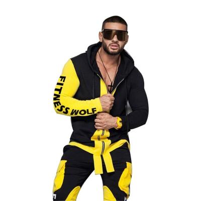 China OEM QUICK DRY men's spring customization hooded sports jacket and pants set logo pattern color block custom fitness sweatsuit for men for sale