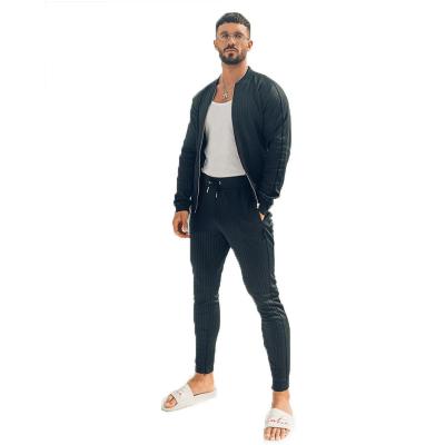 China Spring QUICK DRY men's OEM customization sports striped logo cardigan cotton zip-up custom sweatsuit and pants 2 piece set wholesale for sale