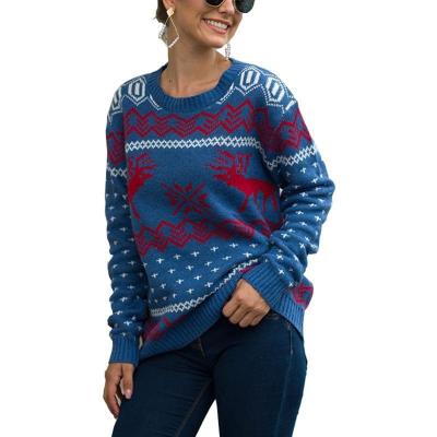 China Wholesale Women's OEM Knitted Christmas Customization Anti-pilling Custom Logo Sweaters Ladies O Neck Female Sweaters for sale