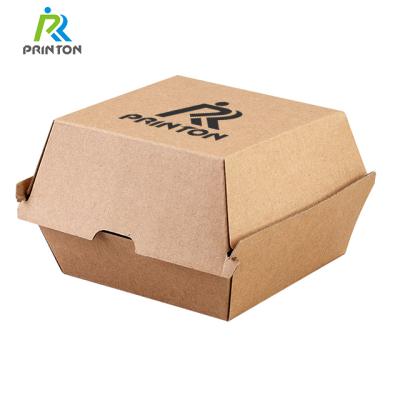 China Disposable Kraft Paper Clamshell Packaging Waffle Hamburger Box Brown Disposable Custom Hamburger Box for sale