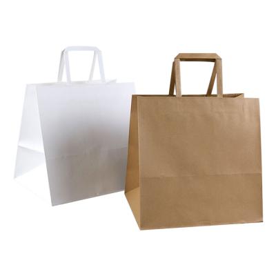 China Handmade Disposable Paper Bag Shopping Custom Printed Kraft Paper Food Delivery Bag With Flat Handle for sale