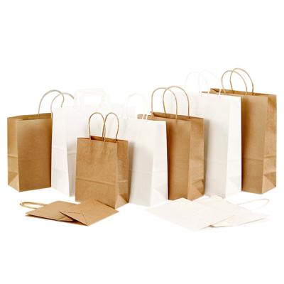 China Recyclable Printon Custom Printed Disposable Drawstring Handle Brown Kraft Paper Bags With Your Own Logo for sale