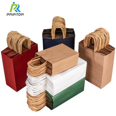 China Recyclable Custom Print Logo Food Printing Printon Carrier Kraft Paper Take Out Paper Bags For Packaging for sale