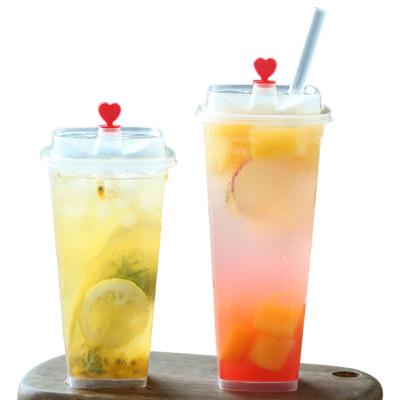 China Wholesale 16oz 500ml DOUBLE WALL plastic cups boba bubble pp custom clear square reusable plastic cups with lid for sale