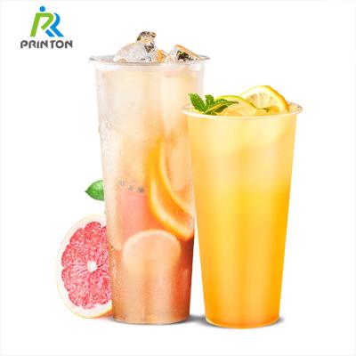 China 500ml 700ml single wall disposable frosted plastic cups with logo bubble tea cup with lids come out pp for milking ice cups for sale