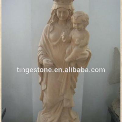 China Western Virgin Mary Statues Beige Sandstone Carved for sale