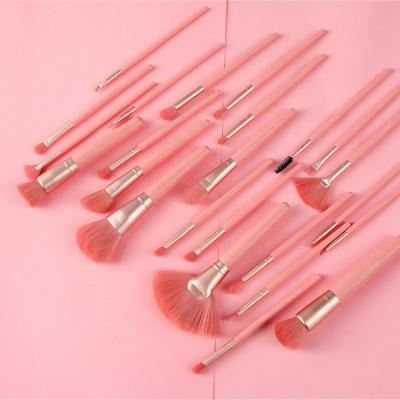 China Angular Blush Eyebrow Wholesale Premium Wooden 24pcs Customized Eco-Friendly Synthetic Face Makeup Brushes Custom Logo Make Up Professional Pink for sale