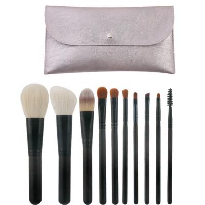 China Angular Blush Premium Synthetic Black Private Label Goat Hair Wooden Base 10pcs Luxury Professional Makeup Set Brush Hair Wholesale for sale