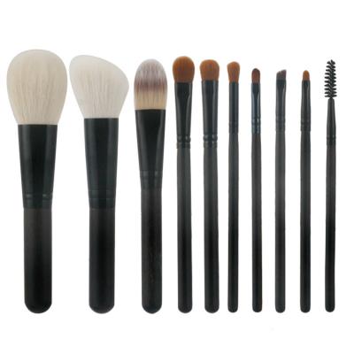 China Angular Blush Wood Base 10pcs Luxury Professional Makeup Set Brush Black Wooden Premium Fluffy Goat Hair Synthetic Hair Private Label for sale