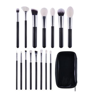 China Angular Blush Wood Handle Wholesale 15pcs Customized Black Synthetic High Quality Goat Hair Private Label Makeup Packaging Brush Set for sale