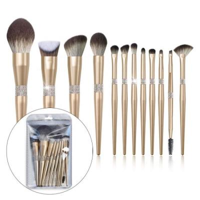 China Angular Blush Basic Natural Flat Refillable Box Vegan Gold 12pcs Barrel Fan Design Professional Custom Hair Makeup Brush for sale