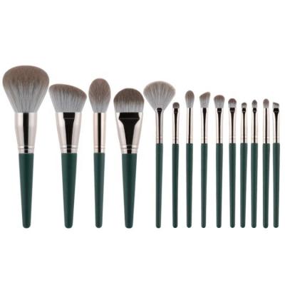 China Angular Blush Full Logo Green Custom Label Makeup Brush Custom Makeup Brush Vegan Makeup Brushes Private for sale