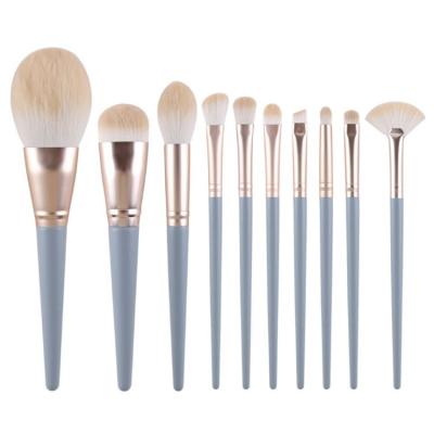 China Angular Blush 2021 High Quality 10 Pieces Makeup Brushes Fashion Makeup Brush Set Fan Blue Vegan Makeup Brush Set for sale