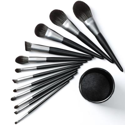 China Angular Blush Luxury Black Private Label Logo Makeup Brush Set Custom 12 Eye Brushes Makeup Brush Set for sale