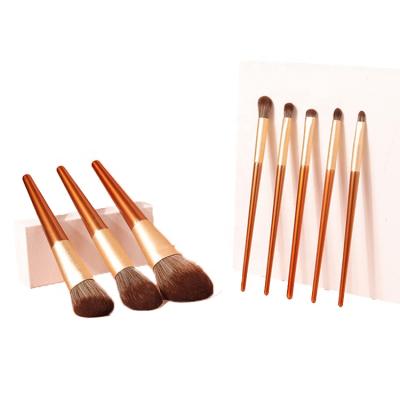 China Angular Blush Hot Sales Synthetic Hair Eye Base Top 2021 8 Piece Kabuki Base Golden Fluffy Professional Small Wooden Make Up Brush for sale