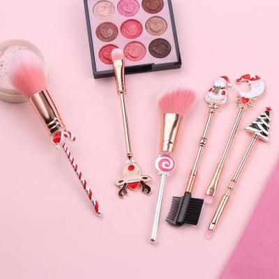 China Angular Blush Mini Private Label Soft Face Metal 6pcs Cruelty Free Synthetic Makeup Brushes Pink High Quality Cute Wholesale Vegan for sale