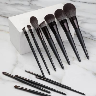 China Angular Blush Vegan High Quality Black Eco-Friendly Logo Private Label Makeup Brushes Custom Wholesale Moq Horse Hair 12pcs Eyeshadow Face Low for sale