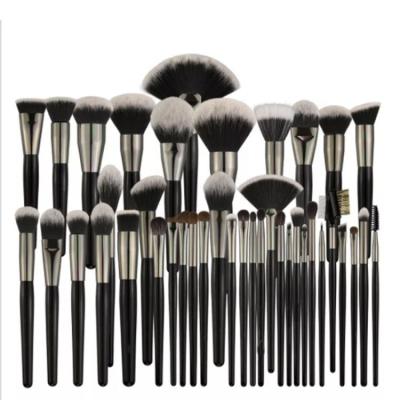 China Angular Blush Professional Wholesale Private Label Fluffy Eye Blush Luxury Custom Full Logo 40pcs Wood Personalized Black Vegan Makeup Brush Set for sale