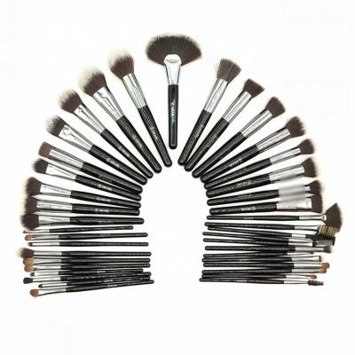 China Angular Blush Wooden Base 40pcs Large Wooden Base Wholesale Synthetic Professional Custom High End Premium Vegan Logo Black Luxury Makeup Brush Set for sale