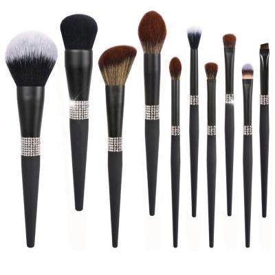 China Angular Blush High Quality Wholesale 10 Pieces Diamond Makeup Brush Set Crystal Gift Makeup Brush Set Black Luxury Bling Makeup Brush Set for sale