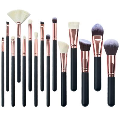 China Angular Blush 15 Pcs Full Wooden Gold Hot Sale Luxury Black Professional Makeup Brush Set Vegan Wholesale High End Premium Premium Synthetic Hair for sale