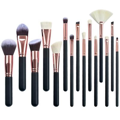 China Angular Blush Wooden Soft Private Label Customized Eco Friendly Women's Vegan 15pcs Custom Synthetic Logo Wholesale High Quality Makeup Brushes for sale