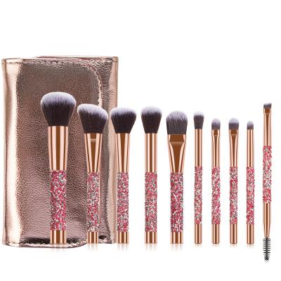 China Angular Blush Crystal 10 Piece Wholesale High Quality Blue Pink Bling Luxury Private Label Rhinestone Professional Makeup Brush Set Custom Made for sale