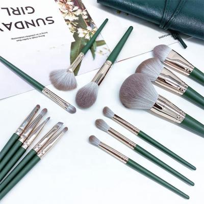 China Angular Blush 14 Piece Green Your Own Brand Private Logo Eye Private Label Makeup Wholesale Custom Set Brush With PU Bag for sale