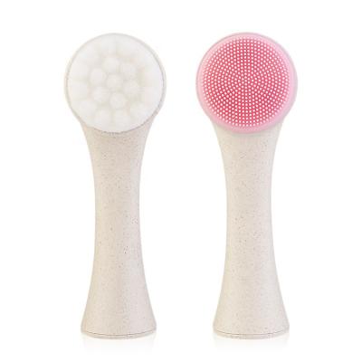 China 2in1 Deep Functional Silicone Biodegradable Mini Bristle Eco Custom Multi Skin-friendly Mini Bristle Eco Custom Multi Pore Wheat Facial Brush Manual Handle for sale