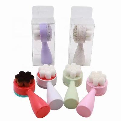 China Soft Facial Cleanser Foam Massage Face Holder Competitive Price Hand Held 2 in 1 Manual Silicone Brush Facial Cleansing Handle for sale