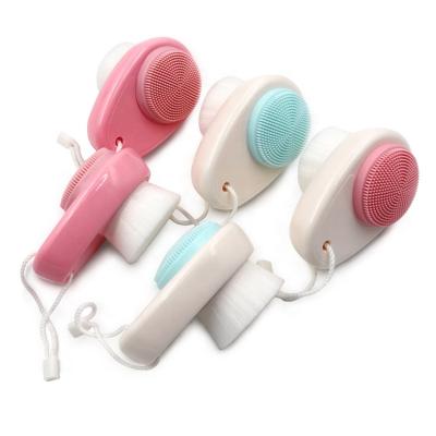 China Mini Waterproof Double Side 3D Face Private Label Kabuki Black Multifunction Silicone Face Cleanser Foam Massage Cleansing Brush for sale