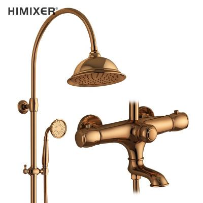 China With Slide Bar Vintage Bathroom Exposed Thermostatic Shower Mixer Dual Control Shower Faucet for sale