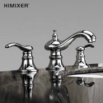 China Electric Faucets Wholesale Classic Antique Three Hole Basin Faucets Deck Mount Faucet For Bathroom Basin for sale