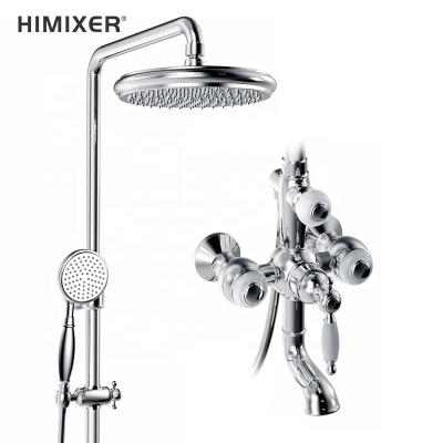 China With Sliding Bar HIMIXER Exposed Classic Chrome Rainfall Shower Mixer Tap Set Brass Wall Mounted Bathroom Shower Mixer Tap Sets for sale