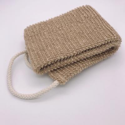 China EXFOLIATE New Soft Eco-friendly Hemp Back Exfoliating Belt Jute Fabric Bath Back Scrubber for sale