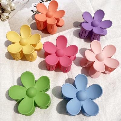 China Hot Sale Fashionable Decoration Hairpin Big Flower Hair Claw Clips Plastic Frosted Candy Colors Hair Claws For Women Hair Clip for sale