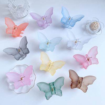 China New Custom Wholesale Korean Daily Wear Butterfly Hair Claw Clips Crystal Plastic Transparent Hair Claw For Women for sale