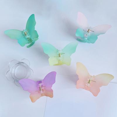 China New Design Soft Gradient Color Butterfly Hair Claws Daily Decorative Matte Hair Claw Clips Transparent Plastic For Women for sale