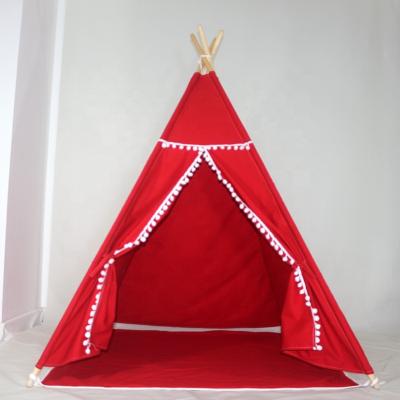 China Toy Safety Standards Red Teepee Tent for Kids with Carpet Play Tent for Indoor and Outdoor Heavy Canvas Cotton Boy Girl Teepee for sale