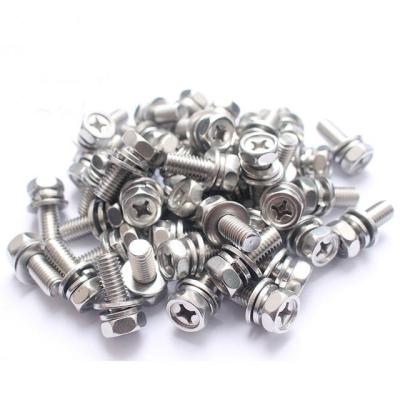 China Stainless Steel Internal Reliable Cross Combination Bolt Hex Tooth Spring Washer Flat Screw for sale