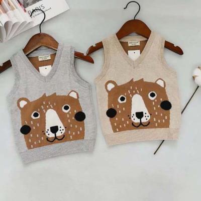 China New Arrival Breathable Children Fall Round Neck Cute Cartoon Bear Sweater Vest for sale