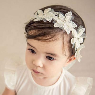 China Baby Elastic Hair Band Girls Lace White Flower Sequin Stocks RTS Princess Accessory Headband for sale