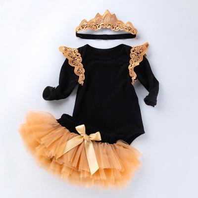 China Wholesale Casual Baby Autumn Long Sleeve Romper +Tutu Skirt+Headband Kids Small 3 Pcs Set for sale