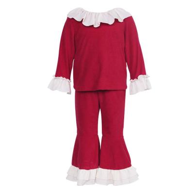 China Vintage Wholesale Autumn Long Sleeve Kid Boutique Long Ruffles Red Color Baby Clothing Sets for sale